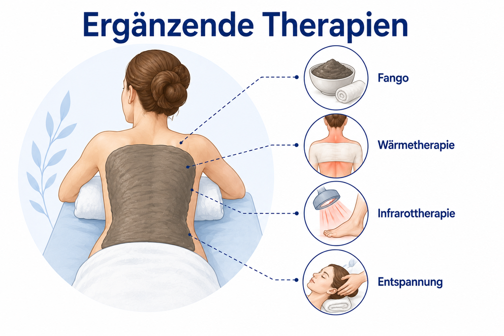 Schematische Darstellung von Fango und Wärmetherapie als ergänzende physiotherapeutische Behandlung in Delmenhorst