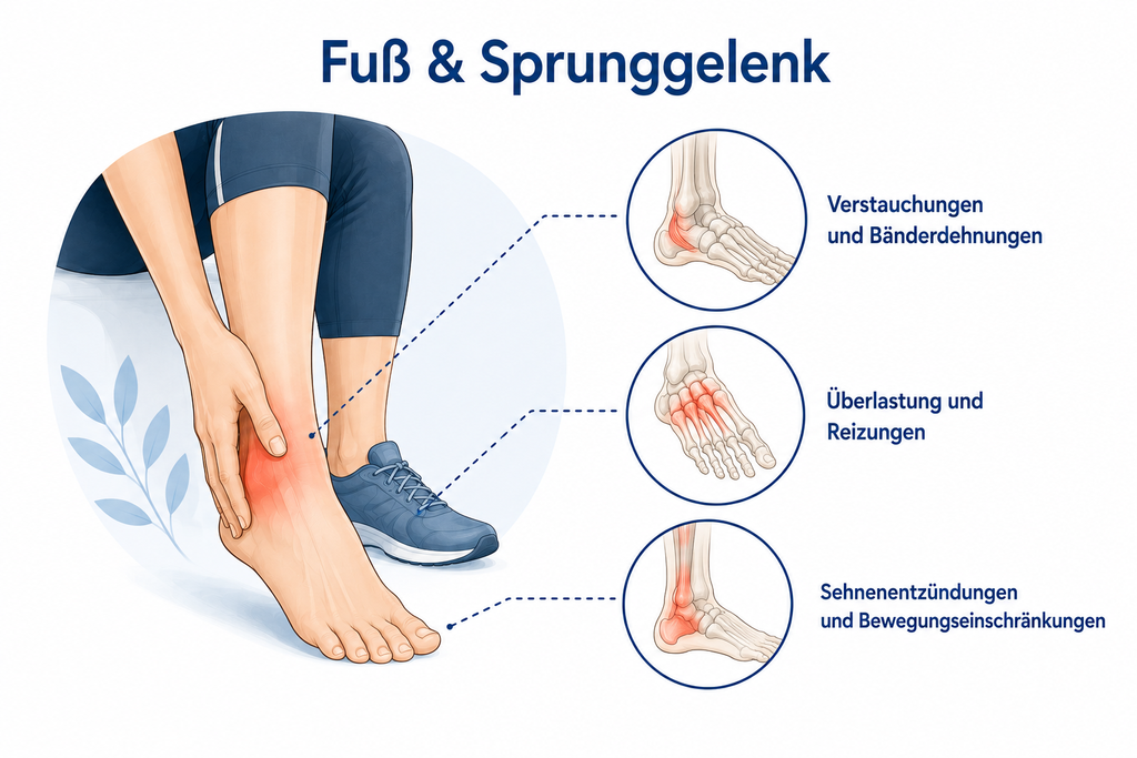 Schematische Darstellung von Fuß und Sprunggelenk bei Bandverletzungen und Supinationstrauma – Physiotherapie Delmenhorst