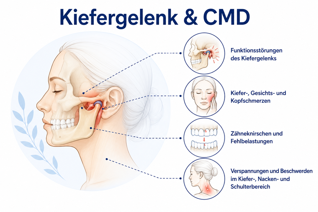 Schematische Darstellung des Kiefergelenks bei CMD und Kieferbeschwerden – Physiotherapie Delmenhorst