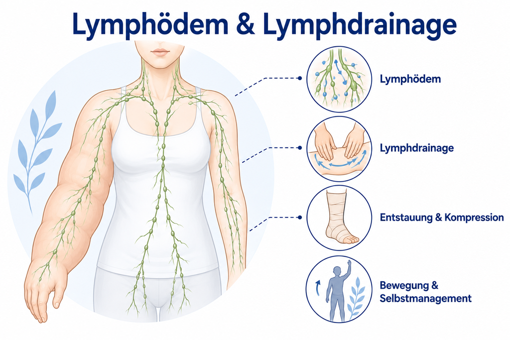 Schematische Darstellung von Lymphödem und manueller Lymphdrainage – Physiotherapie Delmenhorst